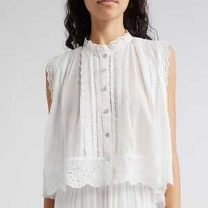 Farm Rio Eyelet Accent Sleeveless High Low Top